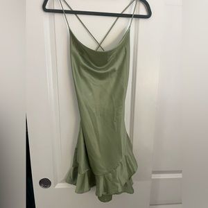 Princess Polly satin green cowl neck mini tie back mini dress